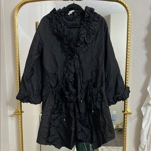 Elegant Black Ruffled Women's Coat
